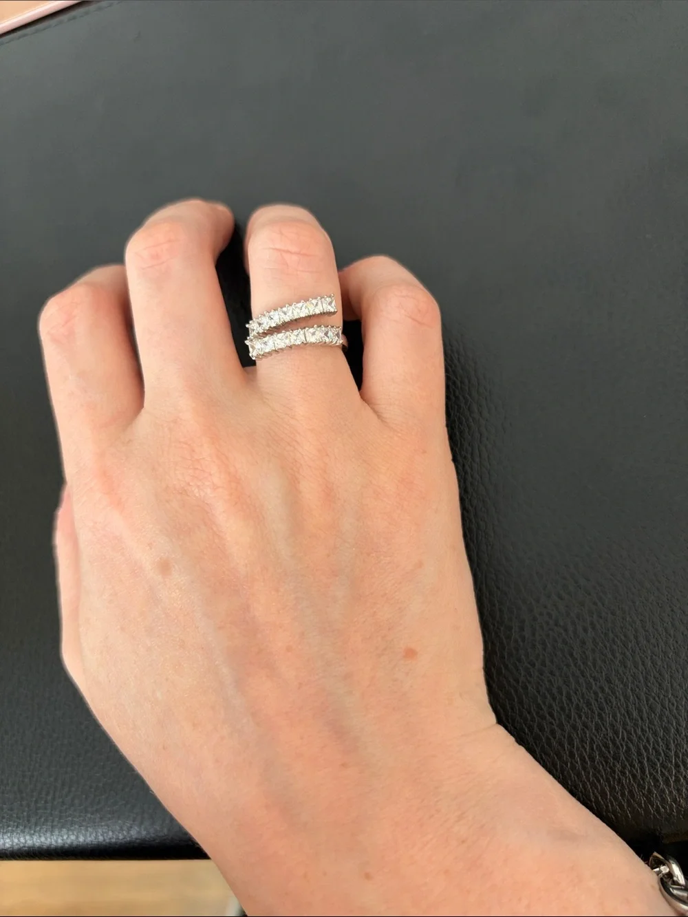 Sterling Silver Double Row CZ Stackable Ring - White
